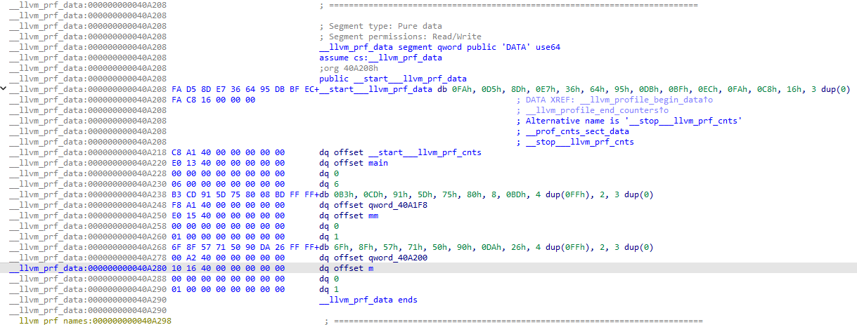 多加一个编译单元后的 __llvm_prf_data 